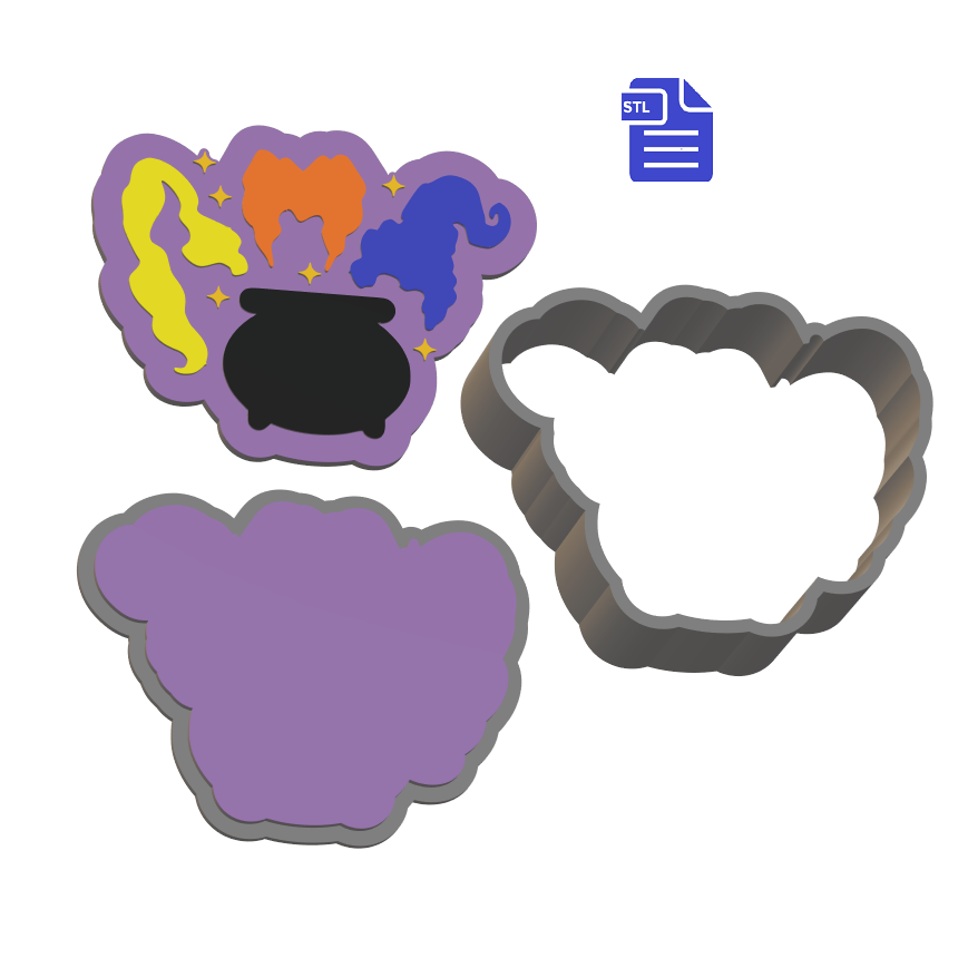 3pc Witches & Cauldron Bath Bomb Mold STL File - for 3D printing - FILE ONLY - The Crafts and Glitter Shop