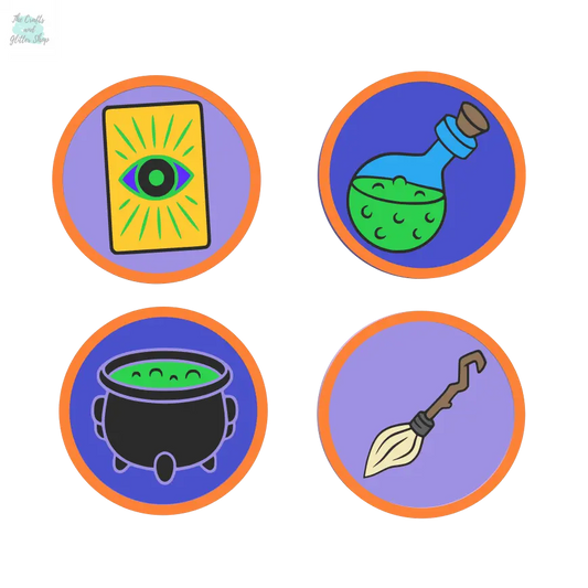 Set of 4 Halloween Coasters STL File - for 3D printing - FILE ONLY - Intuition, Magic Potion, Cauldron, Witch's Broom - The Crafts and Glitter Shop