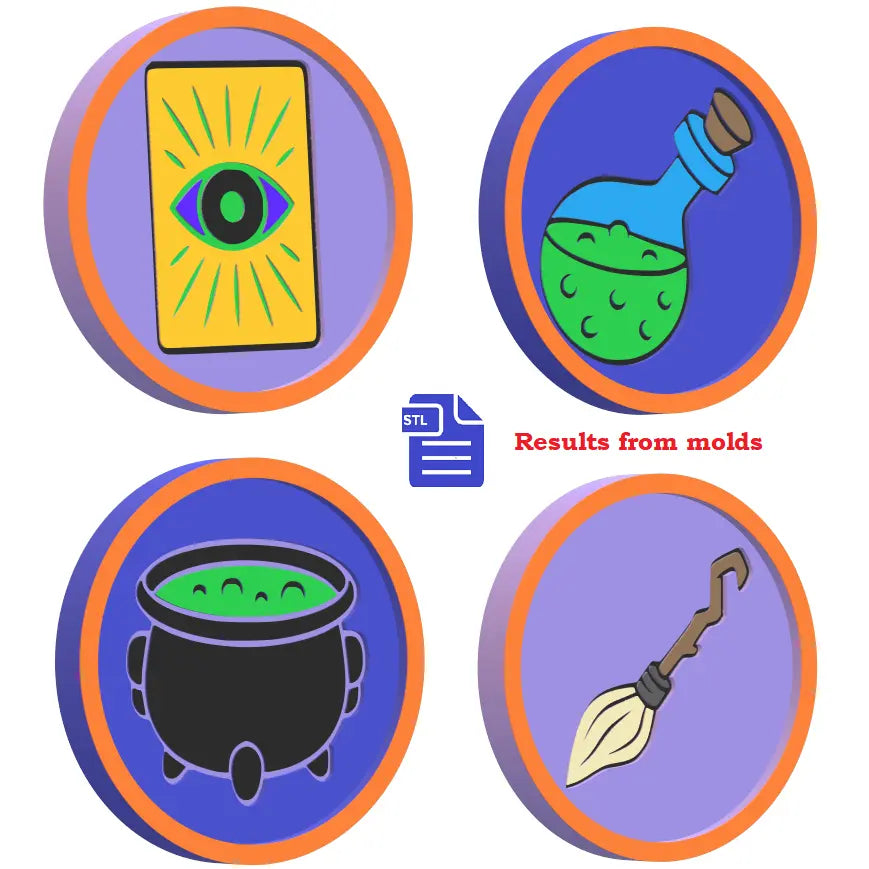 Set of 4 Halloween Coasters Silicone Mold Housing STL File - for 3D printing - FILE ONLY - with tray to make your own silicone molds - The Crafts and Glitter Shop