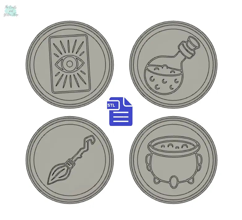 Set of 4 Halloween Coasters Silicone Mold Housing STL File - for 3D printing - FILE ONLY - with tray to make your own silicone molds - The Crafts and Glitter Shop