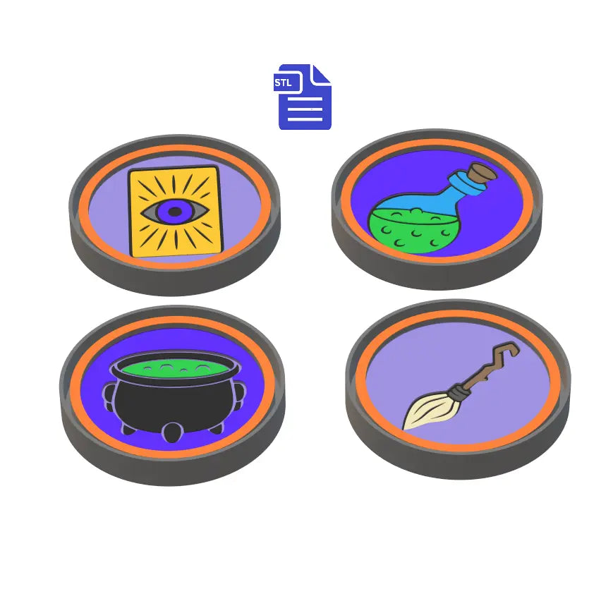 Set of 4 Halloween Coasters Silicone Mold Housing STL File - for 3D printing - FILE ONLY - with tray to make your own silicone molds - The Crafts and Glitter Shop