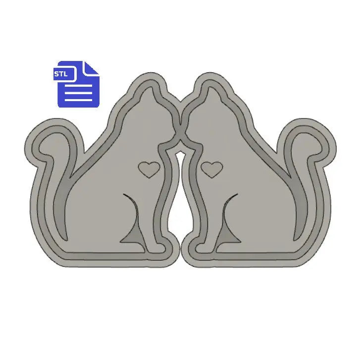 Sitting Cats Silhouette Mould Tray STL File - for 3D printing - FILE ONLY - tray included for silicone mold making - diy freshies mold