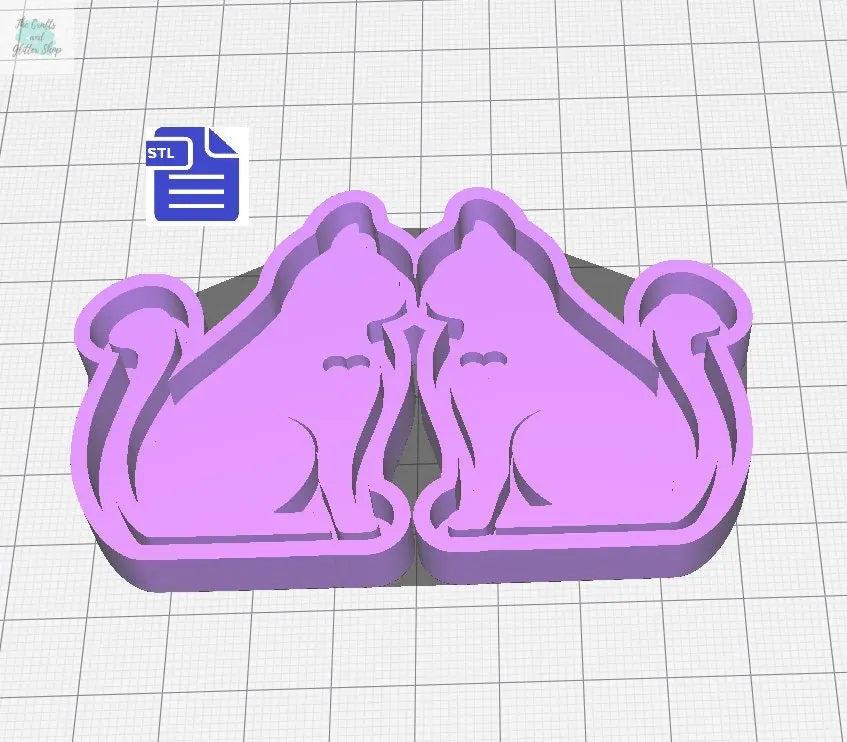 Sitting Cats Silhouette Mould Tray STL File - for 3D printing - FILE ONLY - tray included for silicone mold making - diy freshies mold