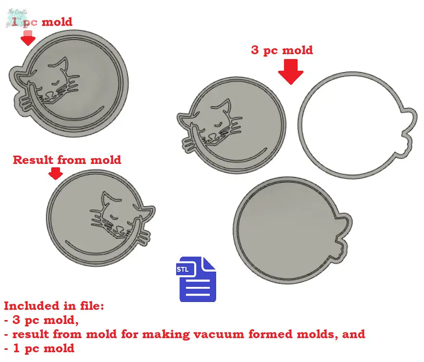 Sleepy Cat Bath Bomb Mold STL File - for 3D printing - FILE ONLY - The Crafts and Glitter Shop