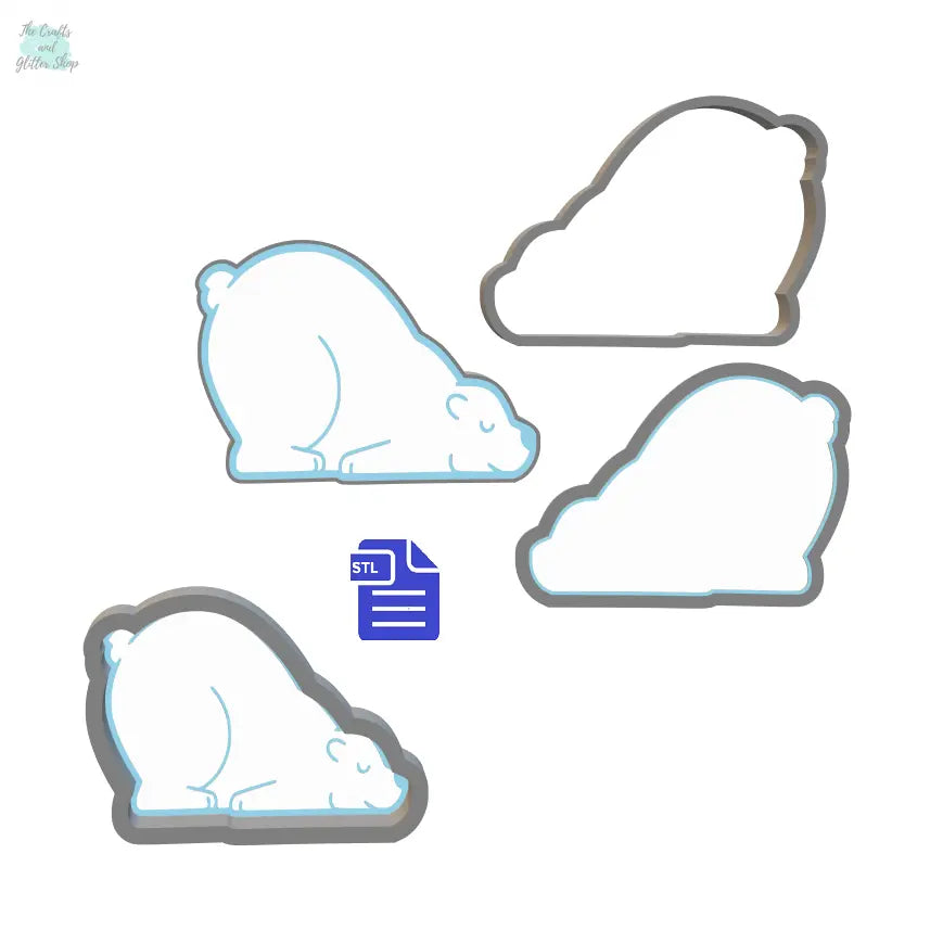 Sleepy Polar Bear Bath Bomb Mold STL File - for 3D printing - FILE ONLY - includes 1pc & 3pc molds for bath bombs solid shampoo fizzer bars - The Crafts and Glitter Shop