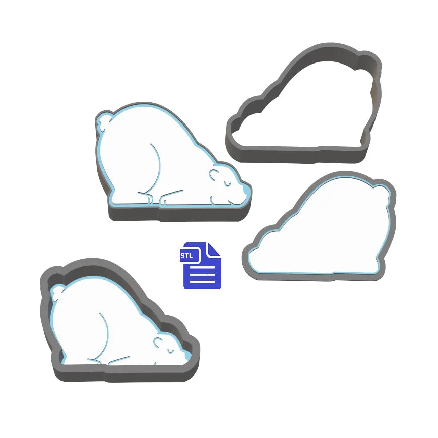 Sleepy Polar Bear Bath Bomb Mold STL File - for 3D printing - FILE ONLY - includes 1pc & 3pc molds for bath bombs solid shampoo fizzer bars - The Crafts and Glitter Shop