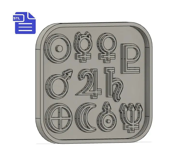 Solar System Symbols STL File - for 3D printing - FILE ONLY - with tray to make your own silicone mold - diy freshies mold