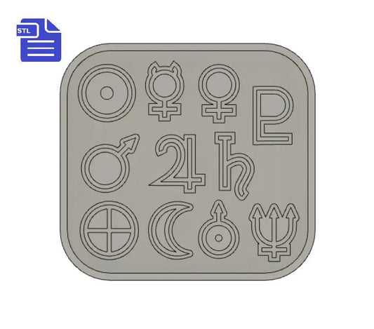 Solar System Symbols STL File - for 3D printing - FILE ONLY - with tray to make your own silicone mold - diy freshies mold - The Crafts and Glitter Shop