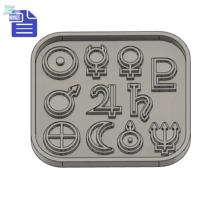 Solar System Symbols STL File - for 3D printing - FILE ONLY - with tray to make your own silicone mold - diy freshies mold - The Crafts and Glitter Shop