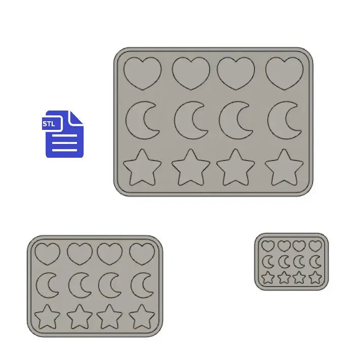 Star, Moon & Heart Housing STL File - for 3D printing - FILE ONLY - for making silicone molds - 3 pre-set sizes included - diy freshies mold