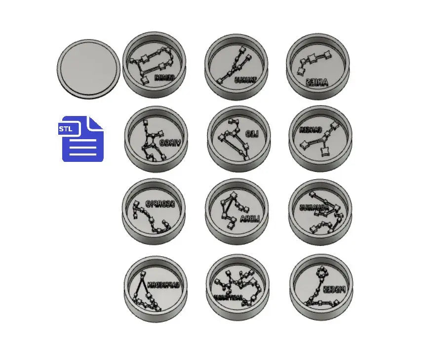 Star Sign Constellations Bath Bomb Mold STL File - for 3D printing - FILE ONLY - Zodiac Bath Bomb Press - Shower Press Circle Disc Bar Mould