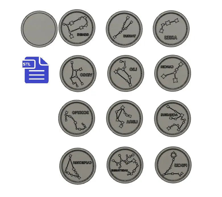 Star Sign Constellations Bath Bomb Mold STL File - for 3D printing - FILE ONLY - Zodiac Bath Bomb Press - Shower Press Circle Disc Bar Mould - The Crafts and Glitter Shop