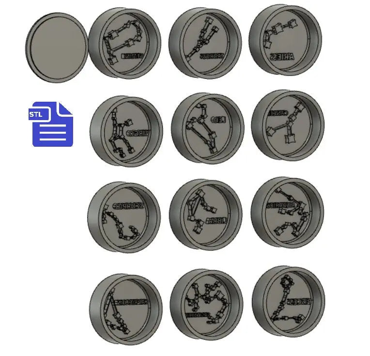 Star Sign Constellations Bath Bomb Mold STL File - for 3D printing - FILE ONLY - Zodiac Bath Bomb Press - Shower Press Circle Disc Bar Mould - The Crafts and Glitter Shop