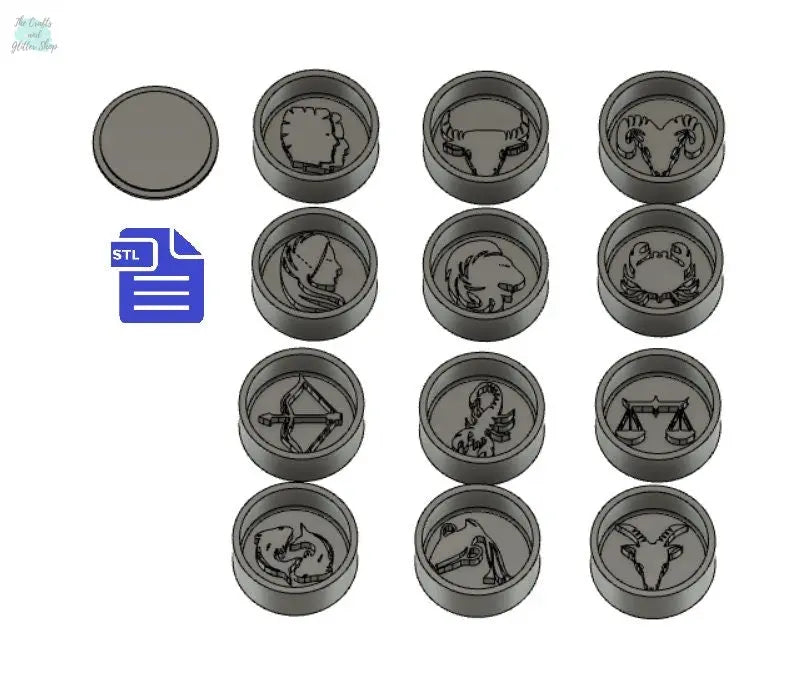 Star Sign Symbols Bath Bomb Mold STL File - for 3D printing - FILE ONLY - Zodiac Bath Bomb Press - Shower Steamer Circle Disc Bar Mould