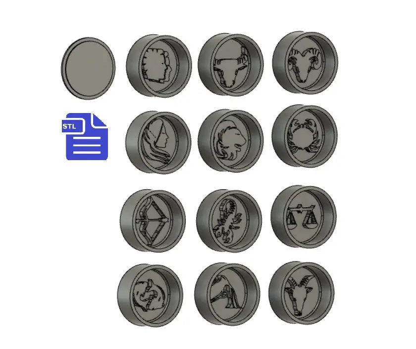 Star Sign Symbols Bath Bomb Mold STL File - for 3D printing - FILE ONLY - Zodiac Bath Bomb Press - Shower Steamer Circle Disc Bar Mould