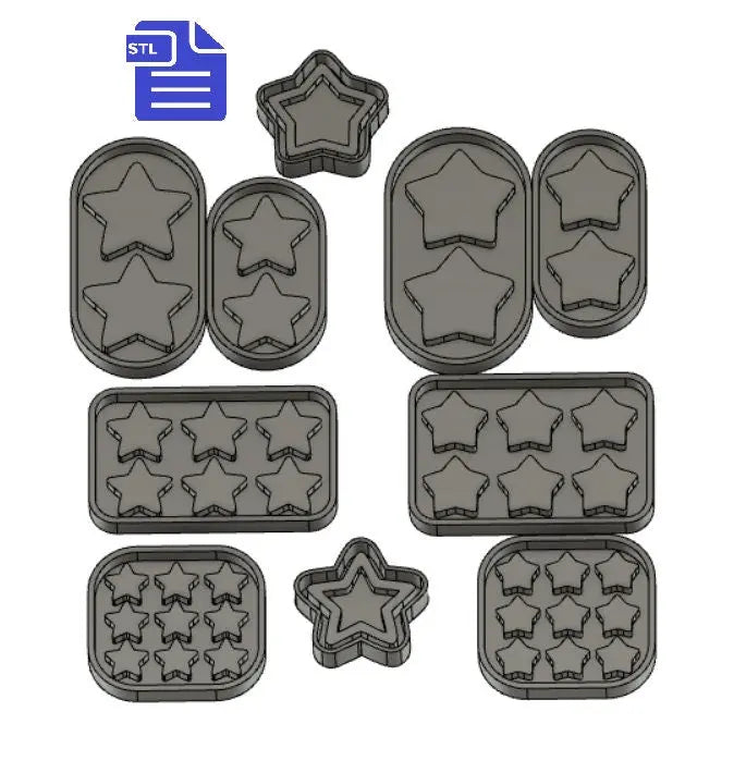 Stars set STL File - for 3D printing - FILE ONLY - includes shaker - all come with with tray to make silicone molds - diy freshies mold