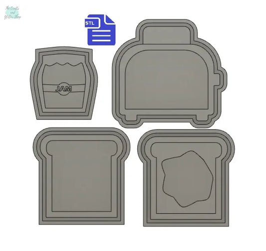 Toast Shaker Set with Mold Housing STL File - for 3D printing - FILE ONLY - all designs include a tray to make your own silicone molds - The Crafts and Glitter Shop