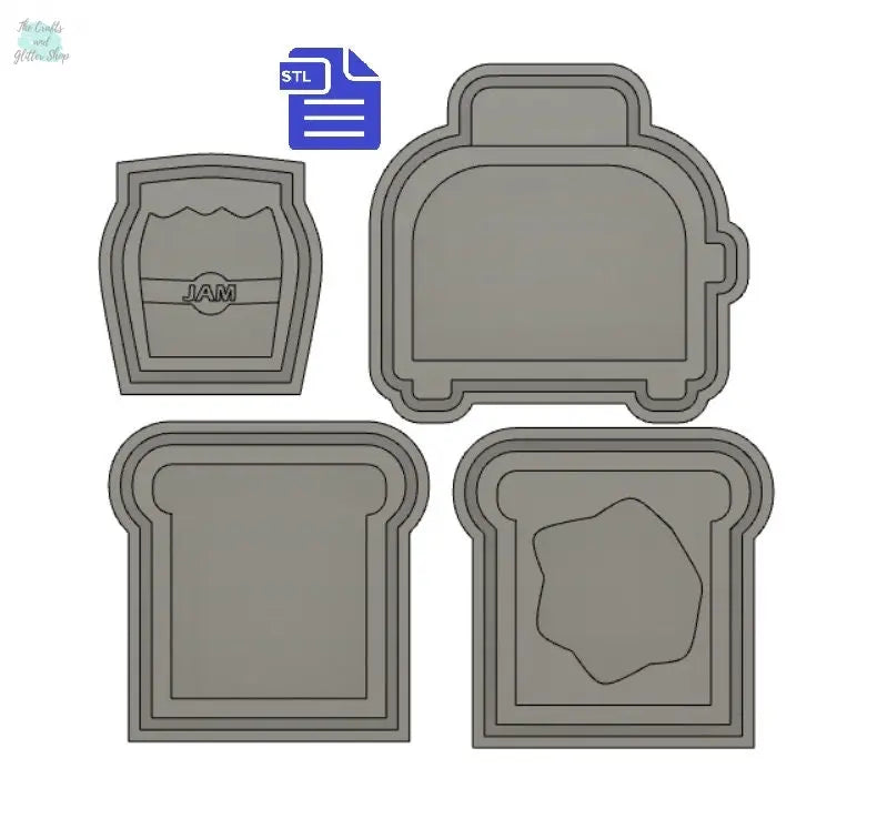 Toast Shaker Set with Mold Housing STL File - for 3D printing - FILE ONLY - all designs include a tray to make your own silicone molds