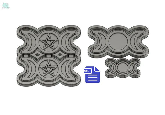 Triple Moon set STL File - for 3D printing - FILE ONLY - all include tray to make your own silicone molds - diy freshies mold