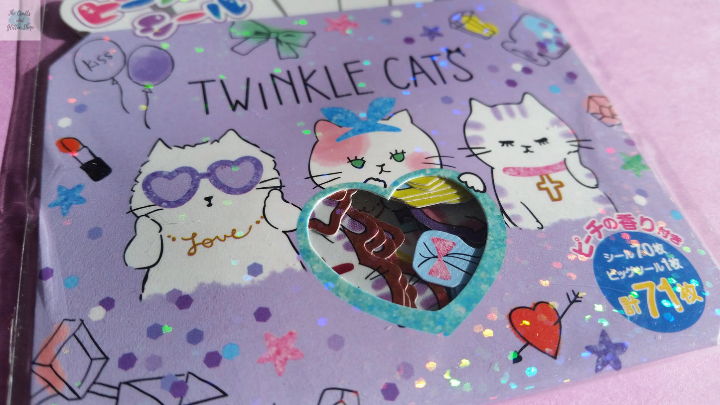 Twinkle Cats Sticker Flakes - 71 pieces - Kawaii Stickers The Crafts and Glitter Shop