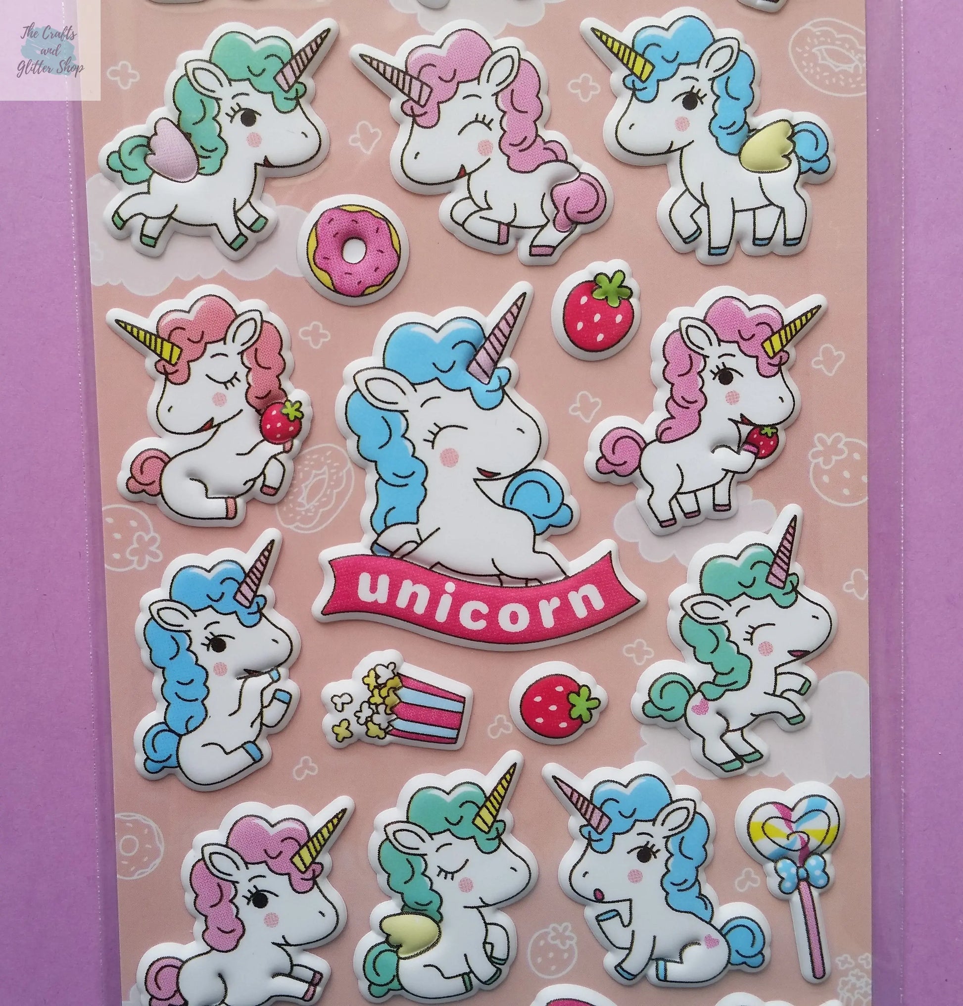Unicorn Puffy Stickers - 1 Sheet The Crafts and Glitter Shop