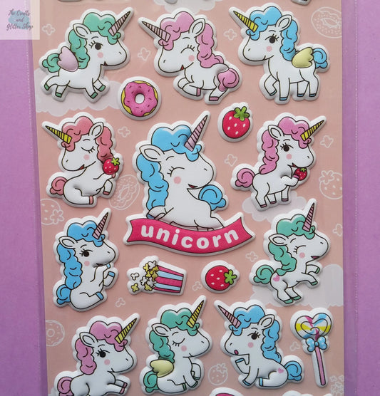 Unicorn Puffy Stickers - 1 Sheet The Crafts and Glitter Shop