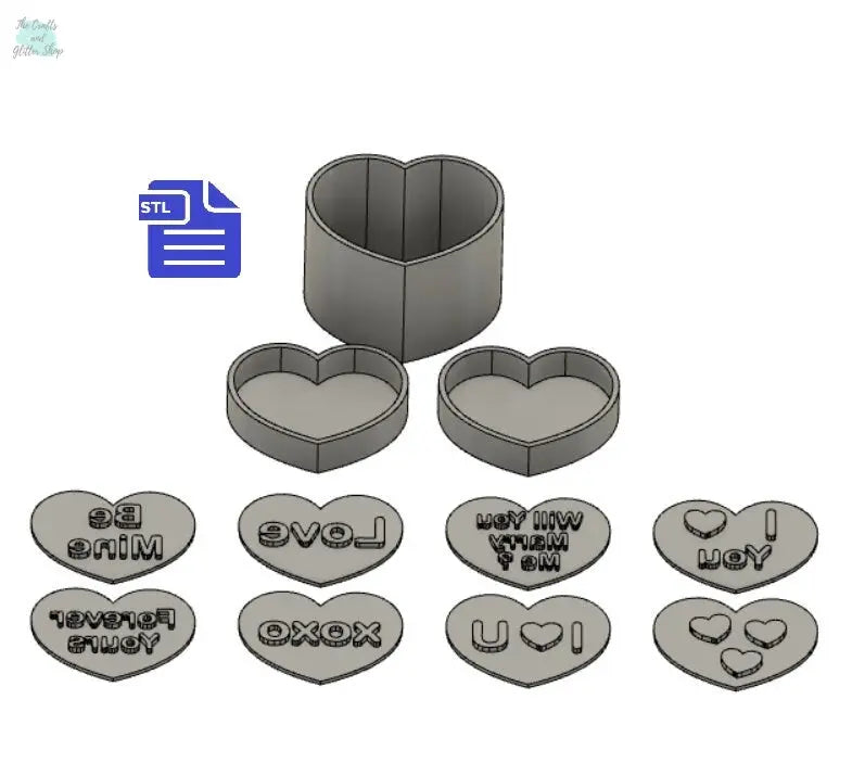 Valentine Bath Bomb Mold STL File - for 3D printing - FILE ONLY - Heart Bath Bomb Press Mould - 3 piece mold with 8 face inserts - 9 in 1 - The Crafts and Glitter Shop