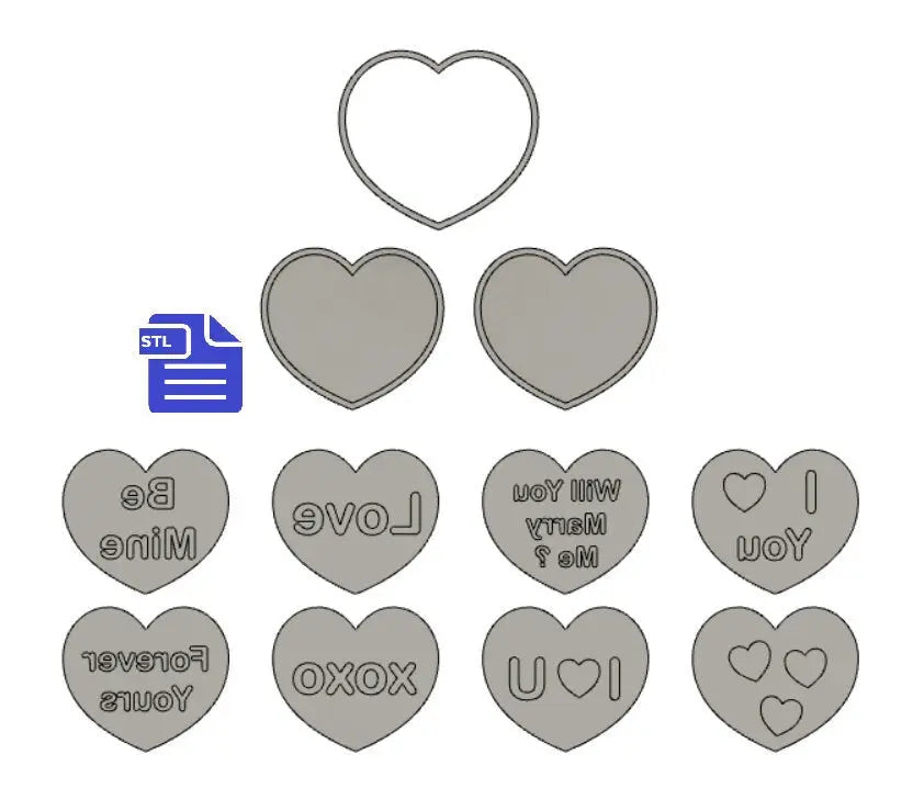 Valentine Bath Bomb Mold STL File - for 3D printing - FILE ONLY - Heart Bath Bomb Press Mould - 3 piece mold with 8 face inserts - 9 in 1