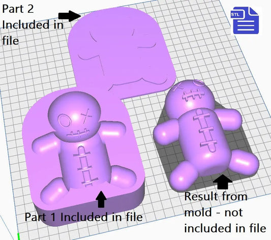 Voodoo Doll Bath Bomb Mold STL File - for 3D printing - FILE ONLY - 2 piece Hand Press Voodoo Bath Bomb Mold - Bubble Voodoo Doll