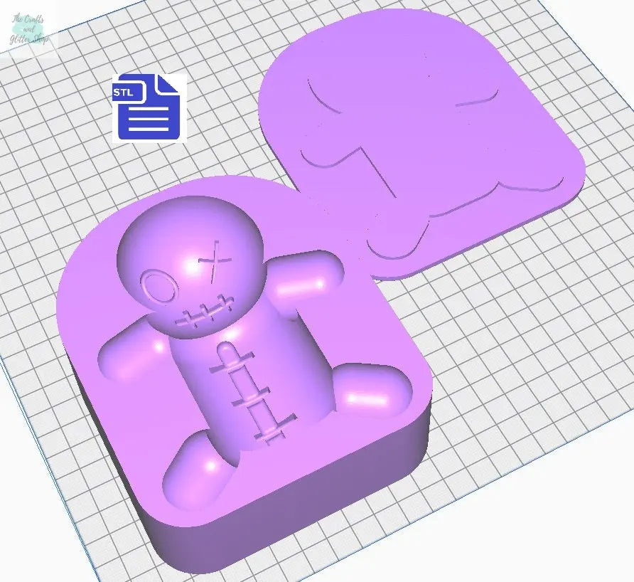 Voodoo Doll Bath Bomb Mold STL File - for 3D printing - FILE ONLY - 2 piece Hand Press Voodoo Bath Bomb Mold - Bubble Voodoo Doll - The Crafts and Glitter Shop
