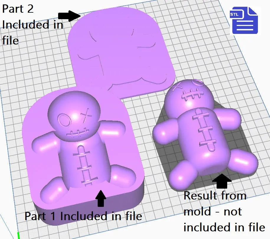 Voodoo Doll Bath Bomb Mold STL File - for 3D printing - FILE ONLY - 2 piece Hand Press Voodoo Bath Bomb Mold - Bubble Voodoo Doll - The Crafts and Glitter Shop