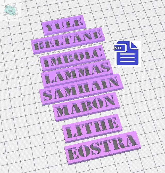 Wiccan Festivities Stencil STL File - for 3D printing - FILE ONLY - Samhain Yule Imbolc Eostra Beltane Lithe Lammas Mabon