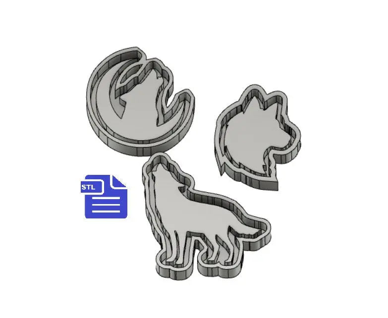 Wolf Mold Trays STL File - for 3D printing - FILE ONLY - with trays to make silicone molds - howling wolf, wolf head, crescent moon, wolves
