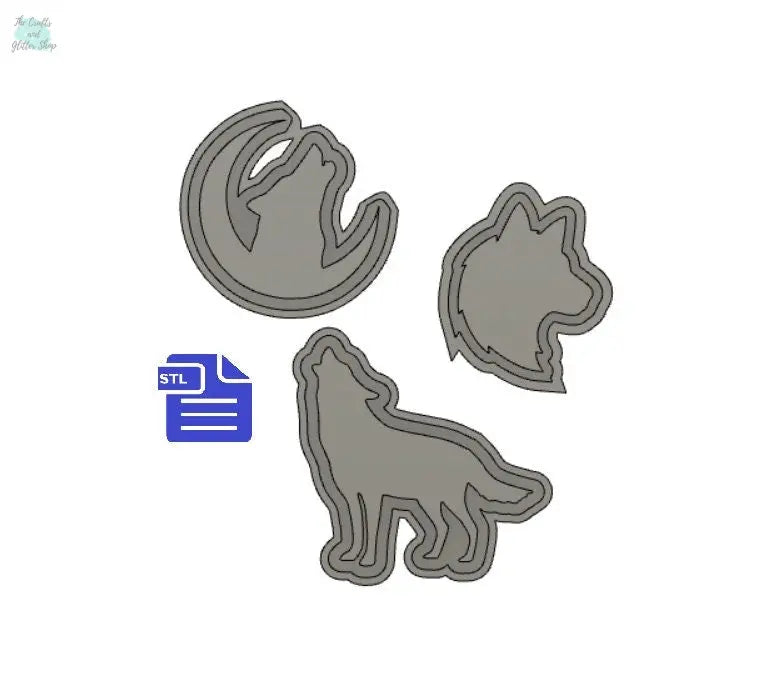Wolf Mold Trays STL File - for 3D printing - FILE ONLY - with trays to make silicone molds - howling wolf, wolf head, crescent moon, wolves