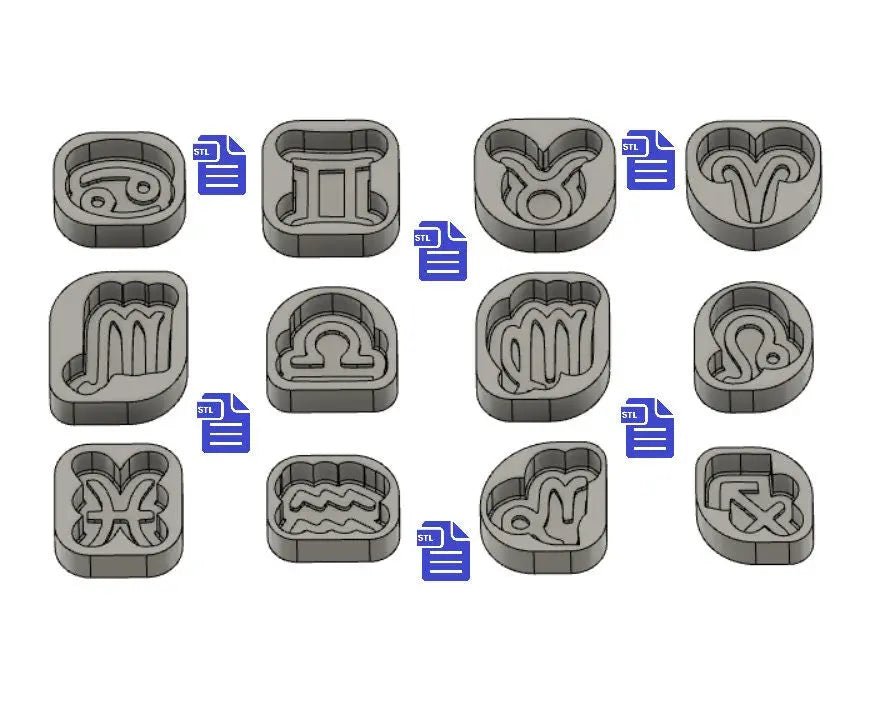 Zodiac Sign Bath Bomb Mold STL File - for 3D printing - FILE ONLY - Zodiac Sign Bath Bomb Press - Zodiac Symbol Shower Steamer Mold Full Set