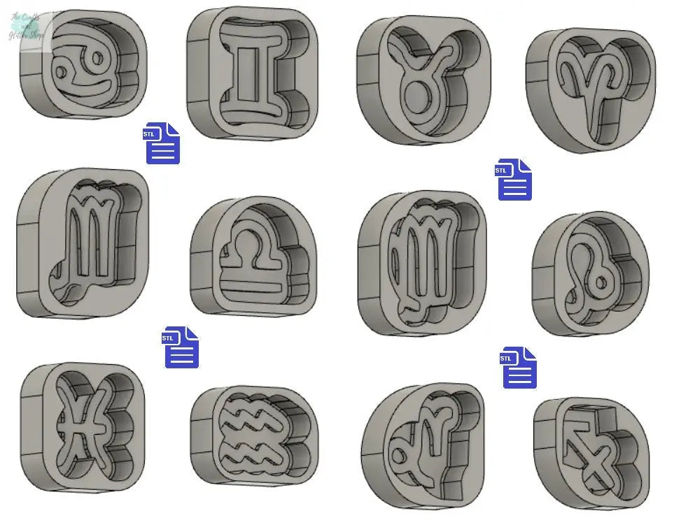Zodiac Sign Bath Bomb Mold STL File - for 3D printing - FILE ONLY - Zodiac Sign Bath Bomb Press - Zodiac Symbol Shower Steamer Mold Full Set