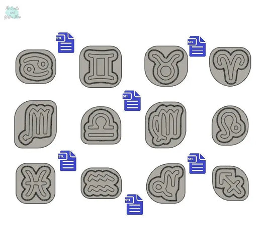 Zodiac Sign Bath Bomb Mold STL File - for 3D printing - FILE ONLY - Zodiac Sign Bath Bomb Press - Zodiac Symbol Shower Steamer Mold Full Set - The Crafts and Glitter Shop