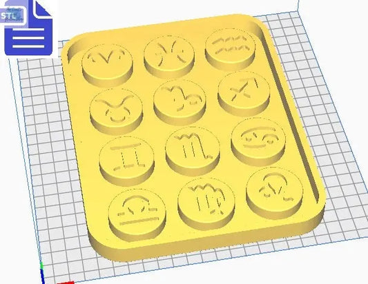 Zodiac Signs STL File - for 3D printing - FILE ONLY - Star Sign Symbols tray to make silicone molds - diy freshies mold