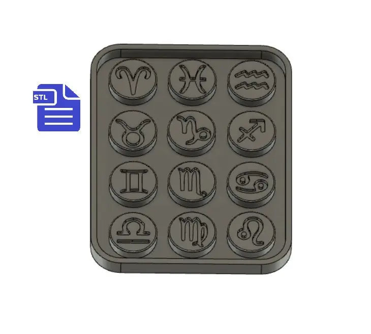 Zodiac Signs STL File - for 3D printing - FILE ONLY - Star Sign Symbols tray to make silicone molds - diy freshies mold
