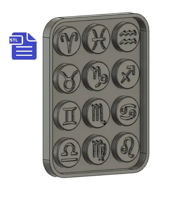 Zodiac Signs STL File - for 3D printing - FILE ONLY - Star Sign Symbols tray to make silicone molds - diy freshies mold