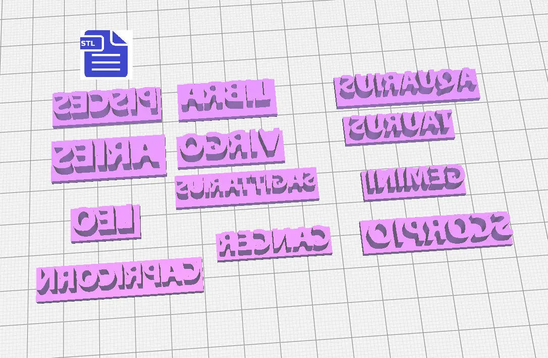 Zodiac Signs Stamp STL File - for 3D printing - FILE ONLY