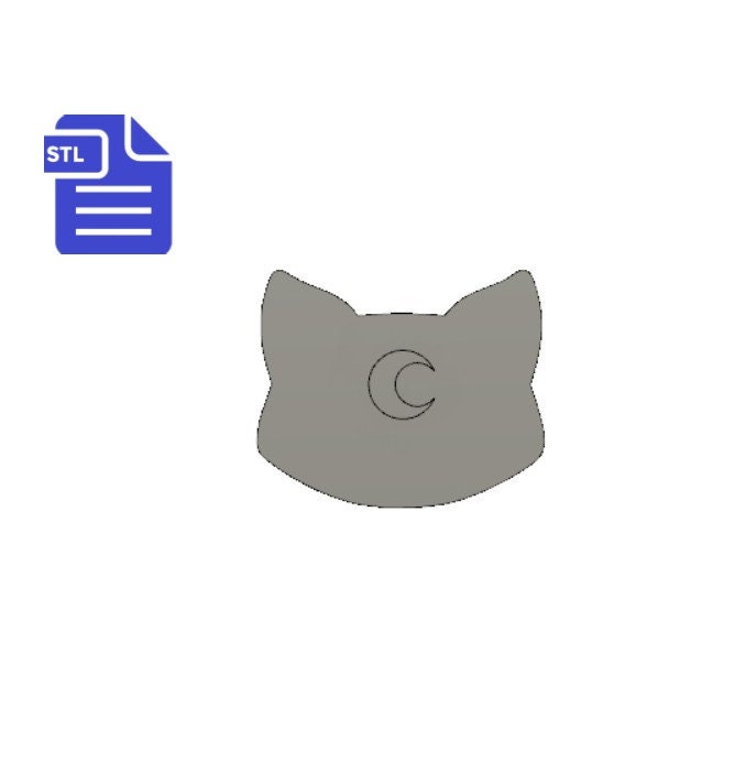 STL File Cat Head with crescent Moon - for 3D printing - FILE ONLY - witch - witchcraft - wicca - animal - kitty - familiar