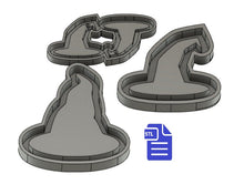 Load image into Gallery viewer, Witch &amp; Wizard Hats set STL File - for 3D printing - FILE ONLY - with tray included to make silicone molds - diy freshies mold