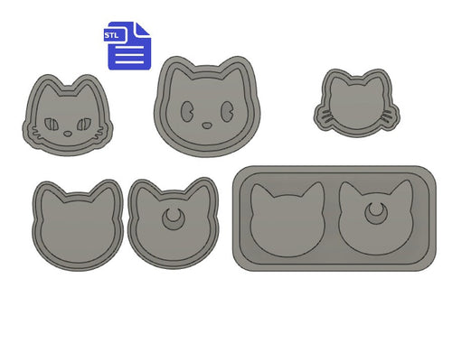 Cat Faces STL File - for 3D printing - FILE ONLY - all include a tray for silicone mold making - diy freshies mold