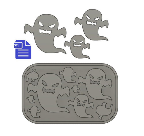 Ghosts STL File - for 3D printing - FILE ONLY - also includes design with tray to easily make your own silicone molds - diy freshies mold