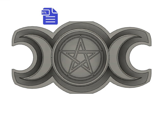 Triple Moon Dish STL File - for 3D printing - FILE ONLY - triple moon candle holder with tray included to make your own silicone mold