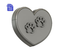 Load image into Gallery viewer, Heart with paws STL File - for 3D printing - FILE ONLY