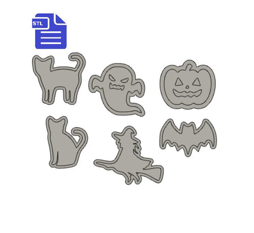 Halloween silhouettes STL File - for 3D printing - FILE ONLY - Cat, Witch, Pumpkin, Ghost & Bat