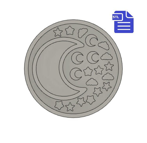 Moon Shaker with bits STL File - for 3D printing - FILE ONLY - with tray to make silicone molds - crescent moon, stars and cloud shaker bits