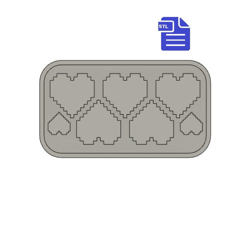 Pixel Hearts STL File - for 3D printing - FILE ONLY - includes tray to make your own silicone mold - diy freshies mold